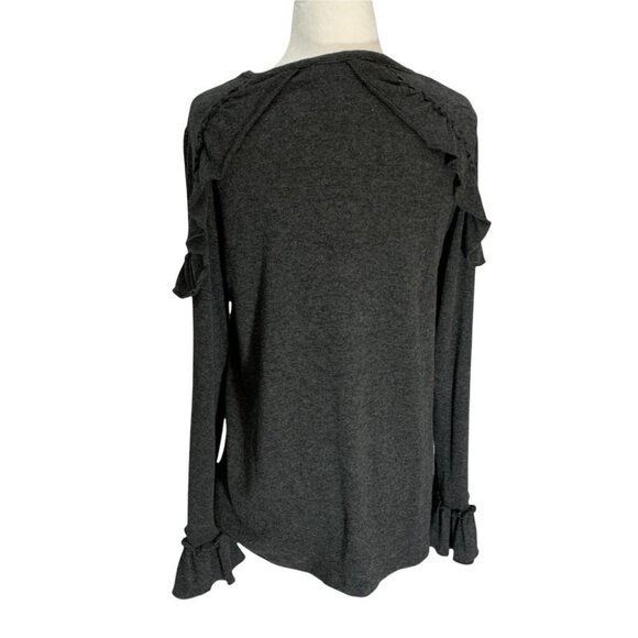 carolina Belle Montreal Grey Long Sleeve Sweater Ruffle Detail Size M - Picture 7 of 10